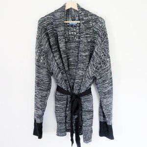Marled Black & White Belted Cuddly Sweater